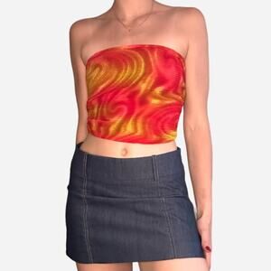 Pleated creped pleated large scarf trippy red yellow swirl pattern shawl wrap